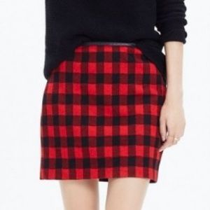 MADEWELL Red Buffalo Check Gamine Plaid Wool Blend Mini Skirt Size 2